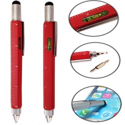 Promosyon Çok Fonksiyonlu Metal Tükenmez Cetvel Kalem Kırmızı