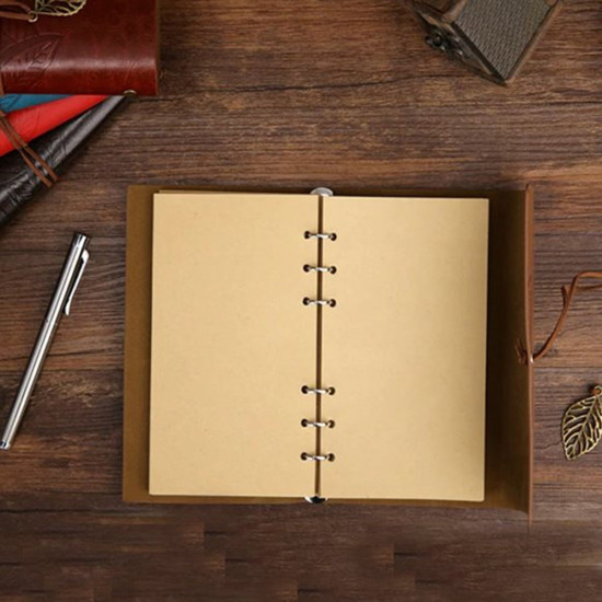 Promosyon Yeşil Çizgisiz Yaprak Motifli Deri Defter