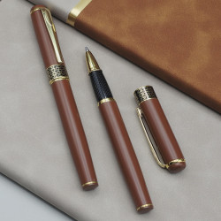 Promosyon Gold İşlemeli Kahverengi Metal Roller Kalem